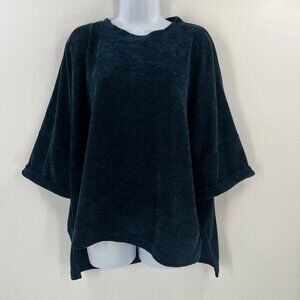 Umgee M Dark Teal Oversized Textured Knit Top 3/4 Sleeve Boho Lagenlook‎ Artsy
